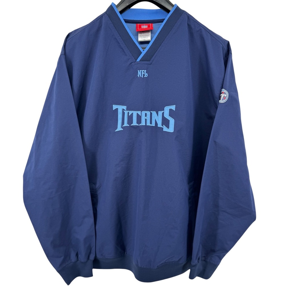 NFL Tennessee Titans Y2K Windbreaker Mens Large Navy Blue V-Neck Pullover Jacket